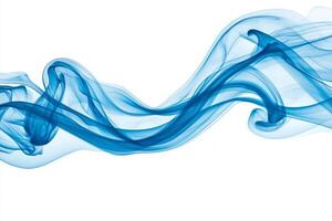Thick blue smoke billows elegantly, swirling upward with soft edges and varying opacity, creating a captivating display of motion against a bright white backdrop. photo