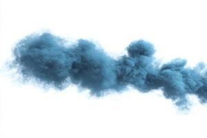 Thick blue smoke billows upward, swirling dynamically with soft edges against a bright white backdrop, showcasing varying opacity and intricate detail that captivates the eye. photo