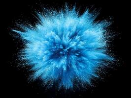 A powerful blue explosion unleashes vibrant particles that burst outward from a central point, creating an enchanting glow against the blackness of space, evoking a cosmic wonder. photo