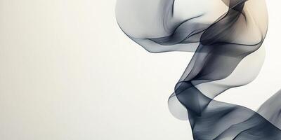mesmerizing gray smoke plume gracefully ascends, creating soft, wavy trails that transition from deep to light shades. The fluid movement contrasts beautifully with the stark white backdrop. photo