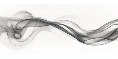 Soft gray smoke swirls upward in fluid, wavy trails, creating a captivating interplay of shades. The dynamic textures evoke a sense of calm and intrigue in the serene backdrop. photo