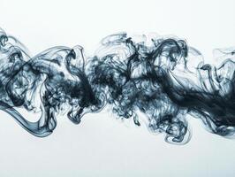 Dynamic tendrils of gray smoke rise gracefully, weaving through the air in intricate patterns against a stark white background, evoking a sense of tranquility and fluidity. photo