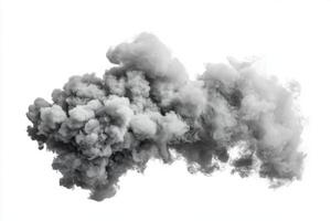 dense cloud of gray smoke rises gracefully, blending into the bright white backdrop. The soft edges and dynamic opacity create an ethereal and captivating visual effect. photo