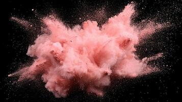 stunning display features a radiant burst of pink particles, exploding outward in all directions against a deep black backdrop, evoking cosmic energy and vibrancy. photo