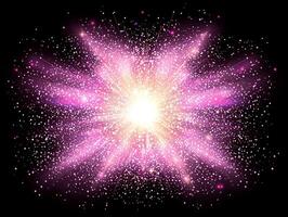 vibrant burst of pink dots and particles expands outward, casting a soft glow against the black background, evoking a sense of dynamic energy and movement in a cosmic dance. photo
