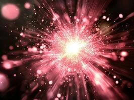 striking display of pink particles bursts outward, illuminating the black backdrop with a soft yet powerful glow, evoking a sense of energy and dynamism in the vastness of space. photo