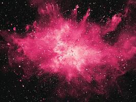 mesmerizing burst of pink particles radiates intensely from the center, contrasting against a deep black background, creating an atmosphere of vibrant energy and motion. photo