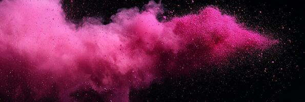 dynamic explosion of bright pink particles disperses energetically, creating a mesmerizing wave of glowing light that captivates against the dark background. photo