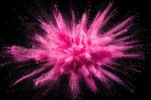 brilliant explosion of pink particles bursts outward, casting glowing trails and dust against a black background. This high-energy display captivates and energizes, evoking cosmic beauty. photo