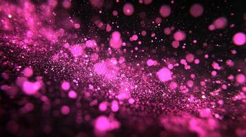 vibrant explosion of pink particles erupts from the center, scattering dynamically across a dark canvas. This radiant display radiates energy and movement. photo