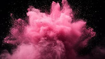 vibrant explosion of pink particles bursts forth from the center, creating a dazzling display as the particles scatter and glow, filling the dark surroundings with energetic light. photo
