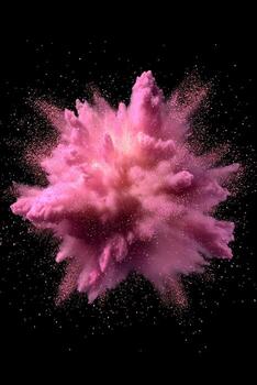 stunning display of pink particles explodes from a central point, sending glowing dust spiraling outward across the dark background, evoking a sense of cosmic wonder. photo