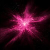 powerful burst of pink particles radiates dynamically from a bright core, creating an energetic explosion that evokes a cosmic phenomenon in the dark expanse of space. photo