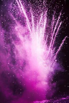 vibrant explosion of pink particles bursts forth, sending shimmering dust outward in an ethereal manner. This cosmic spectacle captivates with its dynamic energy. photo