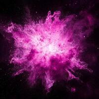 stunning display of energy unfolds as a powerful pink explosion radiates outward, with vibrant particles dancing against a dark cosmic backdrop, creating a mesmerizing spectacle of color and motion. photo