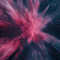 Witness a dynamic display of vibrant pink particles as they radiate outward from a bright central core, crafting a stunning cosmic explosion set against a dark background. photo