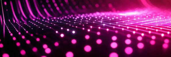 mesmerizing arrangement of pink particles forms a geometric pattern, interconnected by glowing lines, set against a deep black background, evoking a sense of futuristic elegance and vibrancy. photo