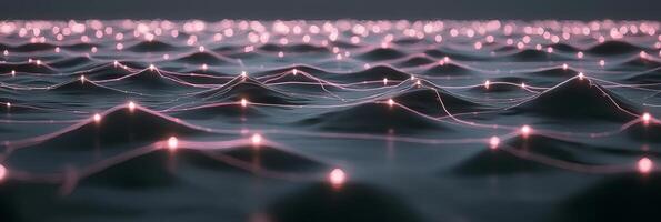 captivating arrangement of pink particles emerges, intertwined with delicate glowing lines, radiating a sense of wonder and futuristic allure on a dark canvas. photo