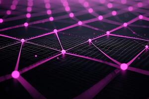 Tiny pink dots scatter across a black canvas, interconnected by luminous lines that create a mesmerizing cosmic display, reminiscent of a starry sky in a minimalist style. photo