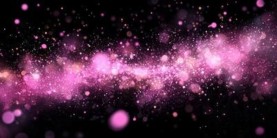 Soft clusters of pink particles create a vibrant wave, glowing gently against a rich black background, evoking a sense of movement and ethereal beauty. photo