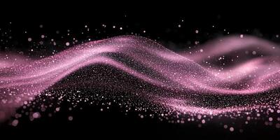 Delicate pink particles converge into an enchanting wave, emanating a gentle glow against a dark canvas, showcasing a splendid dance of light and color. photo