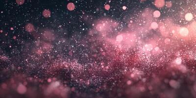 Glowing pink particles swirl and cluster in a mesmerizing wave, creating a radiant display against a pitch-black background, conveying depth and vibrancy. photo