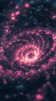 mesmerizing display of pink particles creates a swirling vortex, glowing brighter at the center. This cosmic phenomenon captivates with its energy and depth, drawing the eye inward. photo