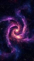 Swirling pink particles create a mesmerizing vortex that glows brighter at the center, embodying dynamic energy against the vast, dark canvas of space. photo