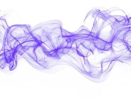 Soft purple smoke twists and dances in delicate spirals, moving gently upward against a bright white backdrop, blending deeper and lighter shades harmoniously. photo