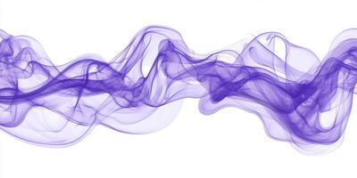 captivating purple smoke plume gracefully twists and expands upward, creating dynamic trails of varying shades against a pristine white background, embodying artistic elegance. photo