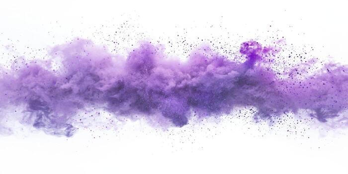vibrant purple smoke plume twists and expands upward, creating soft trails and rich variations in color, set against a pristine white background. The dynamic movement captivates the eye. photo