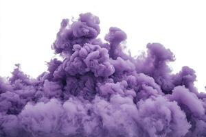 Violet smoke rises dramatically, forming captivating shapes against a stark white background. The swirling patterns and rich hues evoke a sense of mystery and artistry. photo