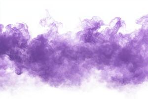 Violet smoke elegantly rises, displaying intricate textures and varying opacity as it dances upward, creating a captivating interplay against the bright white background. photo