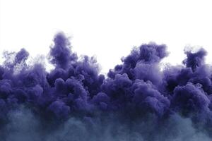 Billowing violet smoke ascends gracefully, showcasing intricate textures and varying opacities against a stark white backdrop, evoking a mesmerizing ethereal atmosphere. photo