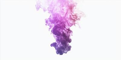 mesmerizing violet smoke plume gracefully twists and expands, transitioning from deep dark purples to lighter shades. The captivating display contrasts beautifully with the clean white background. photo