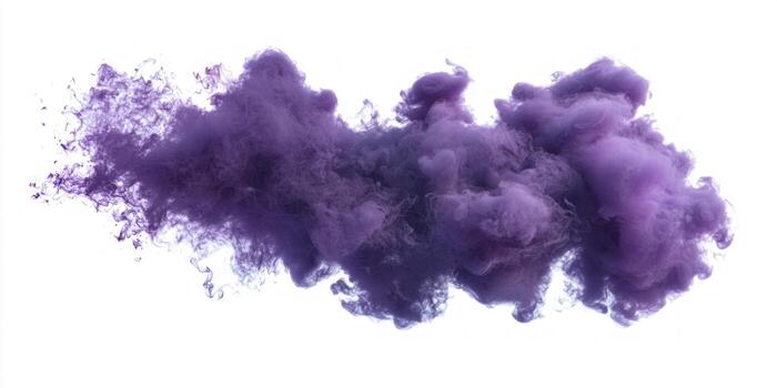 Violet smoke swirls and billows upward, creating an enchanting visual spectacle of deep hues transitioning to lighter shades, all set against a stark white background. photo