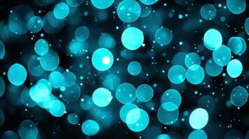 Turquoise particles are arranged in a stunning formation, glowing brightly against a deep black background. This minimalist composition captures the essence of a cosmic spectacle. photo
