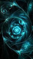 Turquoise particles converge and swirl in a beautiful vortex, emanating a glowing light from the center, embodying cosmic energy and captivating motion. photo