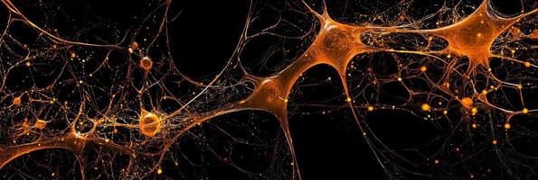 mesmerizing arrangement of orange particles interconnects via glowing lines, forming stunning geometric patterns against a black background, evoking a sense of futuristic beauty. photo
