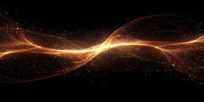 Bright orange particles cluster and flow together, forming a stunning wave against the darkness. Their radiant glow creates a mesmerizing dance, captivating the viewer's attention. photo