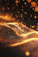 Orange dots ripple across a dark void, forming a soft wave pattern. The blurred particles evoke motion, inviting the viewer into a mesmerizing cosmic embrace filled with elegance. photo