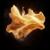mesmerizing composition features vibrant orange particles swirling gracefully, forming a cosmic nebula that glows softly against the deep black void photo