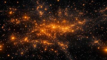 Glowing orange dots shimmer on a dark canvas, mirroring a vibrant galaxy. Arranged into constellations, they create a mesmerizing cosmic display that captivates the imagination. photo