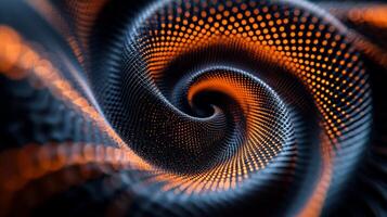 Glowing orange dots swirl gracefully in a spiral formation against a dark background, creating a captivating cosmic scene full of depth and warmth, inviting contemplation and wonder. photo
