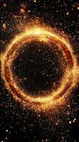 mesmerizing vortex of orange particles glows intensely from the center, swirling energetically in a dark space, creating a captivating abstract pattern that draws the eye. photo