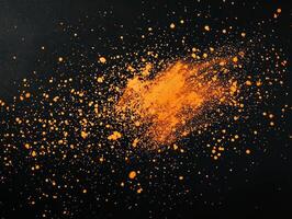 captivating arrangement of small orange dots shimmers against a black background, evoking a celestial stardust effect with varying glow intensities, all in a minimalist style. photo