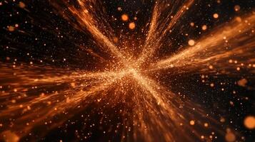 Orange particles radiate energetically in all directions, creating a mesmerizing and fiery explosion. This cosmic display captivates with its dynamic movement and glowing brilliance. photo
