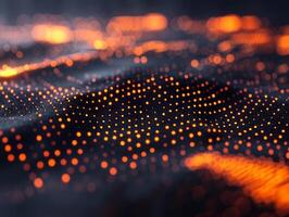 Small orange dots glimmer and fluctuate in intensity against a dark backdrop, creating a mesmerizing pattern that resembles a cosmic dance of stardust and light. photo