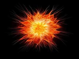 vibrant explosion radiates energy as orange particles burst outward, creating a mesmerizing wave against the black space, evoking a cosmic phenomenon. photo