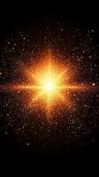 intense orange particle burst erupts from the center, releasing a wave of glowing, fiery particles that scatter in all directions, embodying the essence of a cosmic explosion. photo
